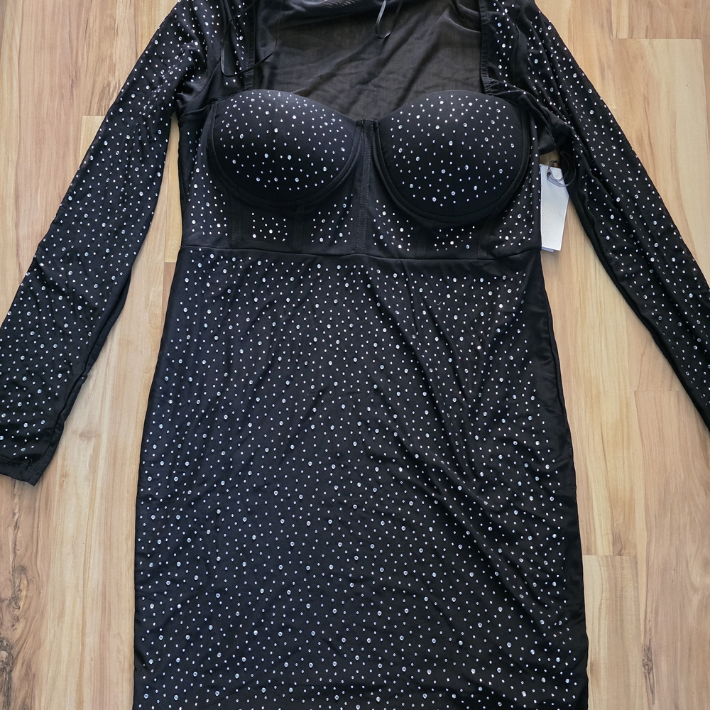 Iris Black Studded Long Sleeve Dress